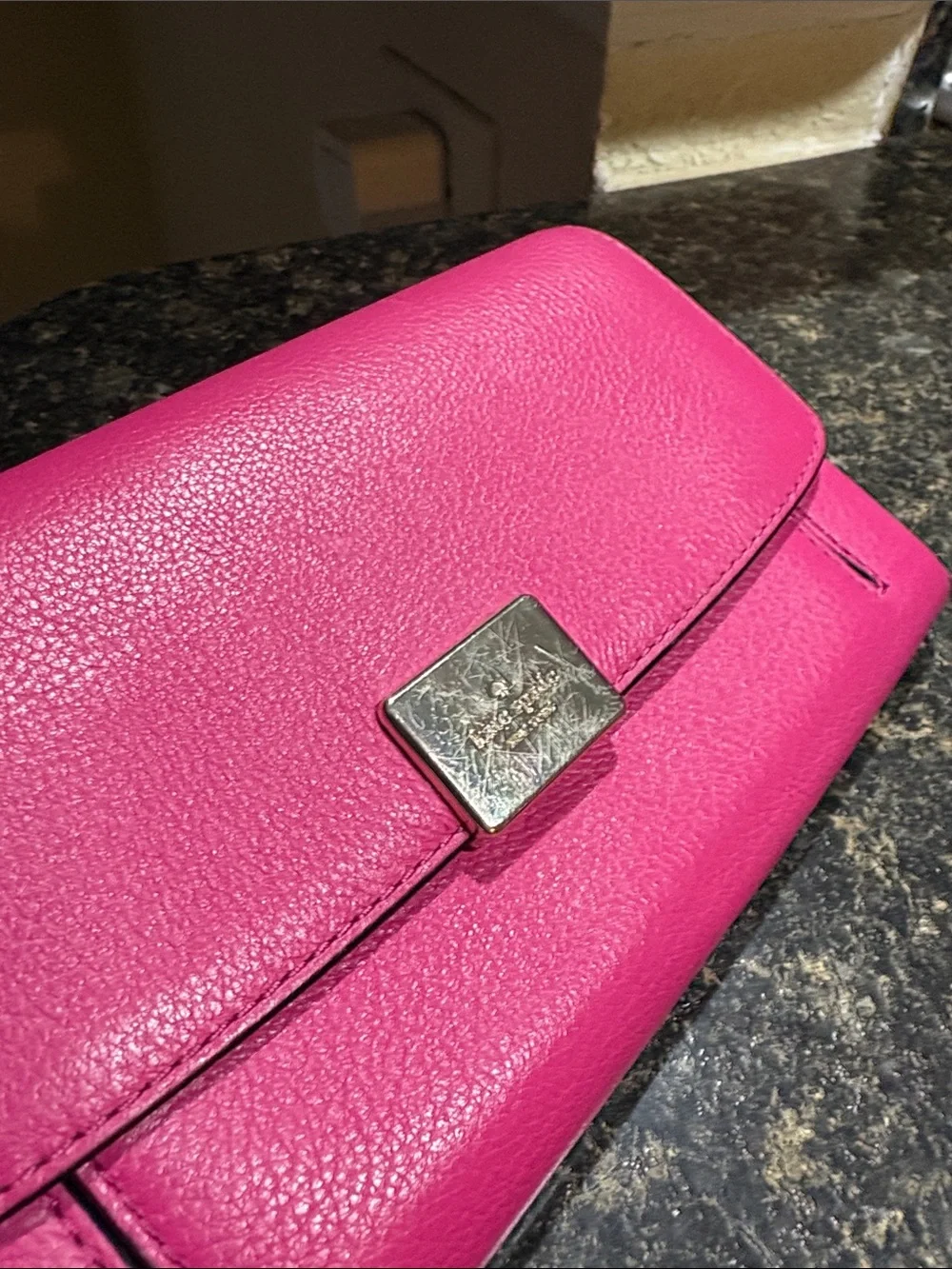 kate spade fuchsia pink leather flap wallet with gold hardware